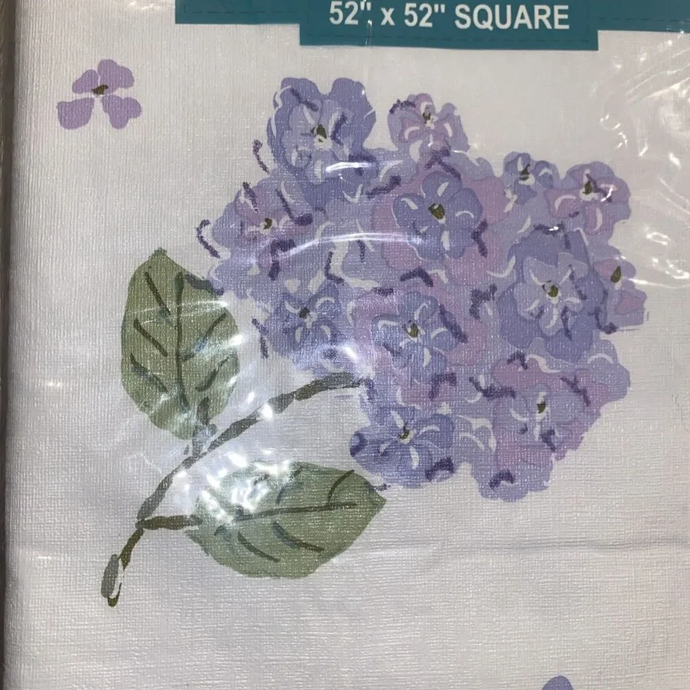 Vinyl Floral Table Covers With Flannel Back Lavender Hydrangeas VTG 52”x52”NEW